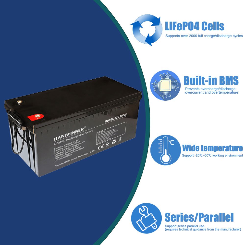 US EU Stock Deep Cycle Rechargeable 400Ah 300Ah 200Ah 100Ah 50Ah 12V Lifepo4 Lithium Ion Battery Pack for Solar Energy Storage