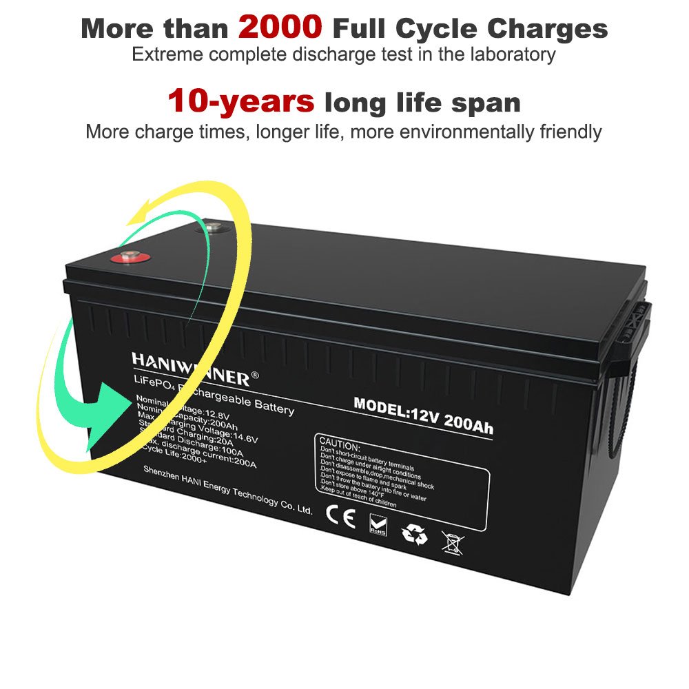 US EU Stock Deep Cycle Rechargeable 400Ah 300Ah 200Ah 100Ah 50Ah 12V Lifepo4 Lithium Ion Battery Pack for Solar Energy Storage