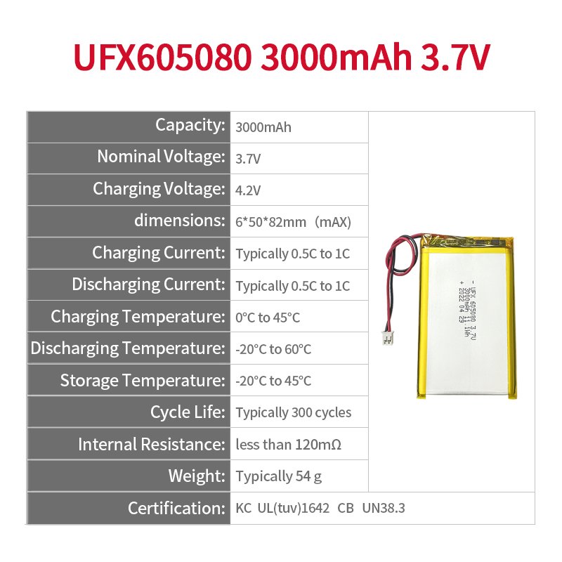 Rechargeable Li-Ion Battery Factory Wholesale Cheap Portable UFX 605080 3000mAh 3.7V Lithium Battery With PCB And Connector