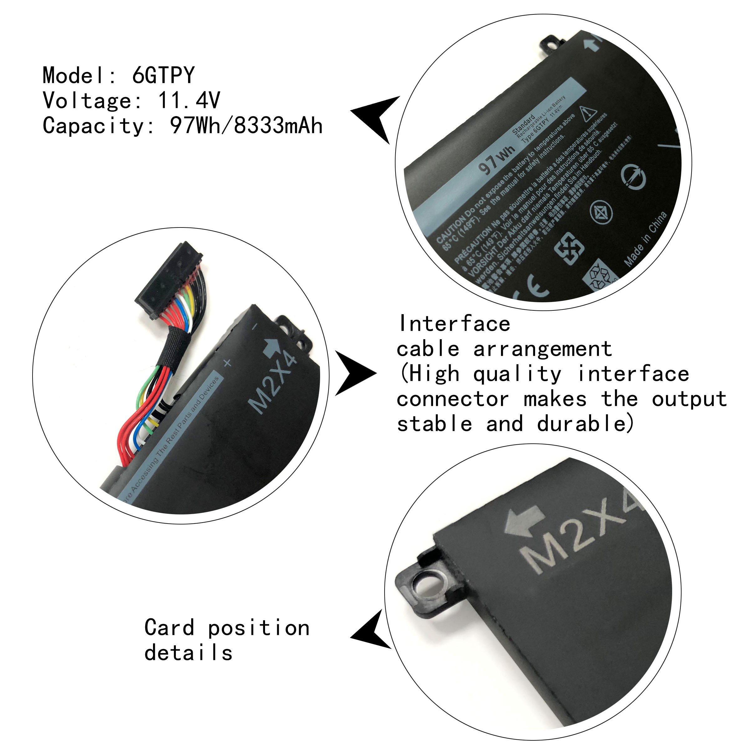 Myiyae 6GTPY Laptop Battery 97WH For XPS 15 9560 9570 9550 7590 Precision 5510 5520 5530 Vostro 7500 BATTERY 0GPM03 GPM03