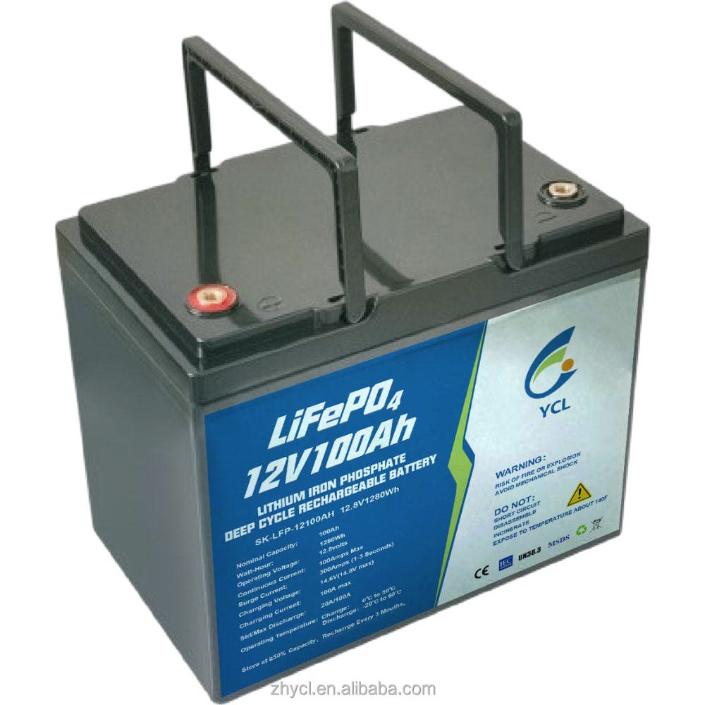 Zhuhai YCL Wholesale Lifepo4 Battery 12v 100ah 12.8v 100ah Bluetooth Ip65 Waterproof Deep Cycles Rechargeable Solar Battery