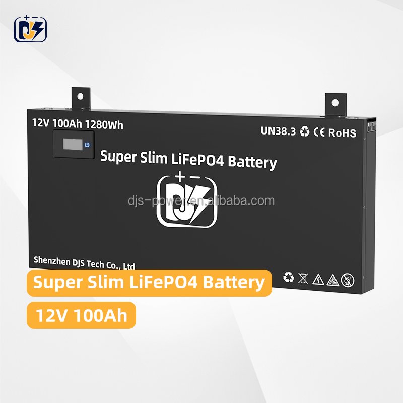 Ultra Slim DJS 12V100Ah Lithium Battery Slimline Wall-mounted 12.8 Volt Lifepo4 for Solar System RV Marine Boat Camping 4WDs