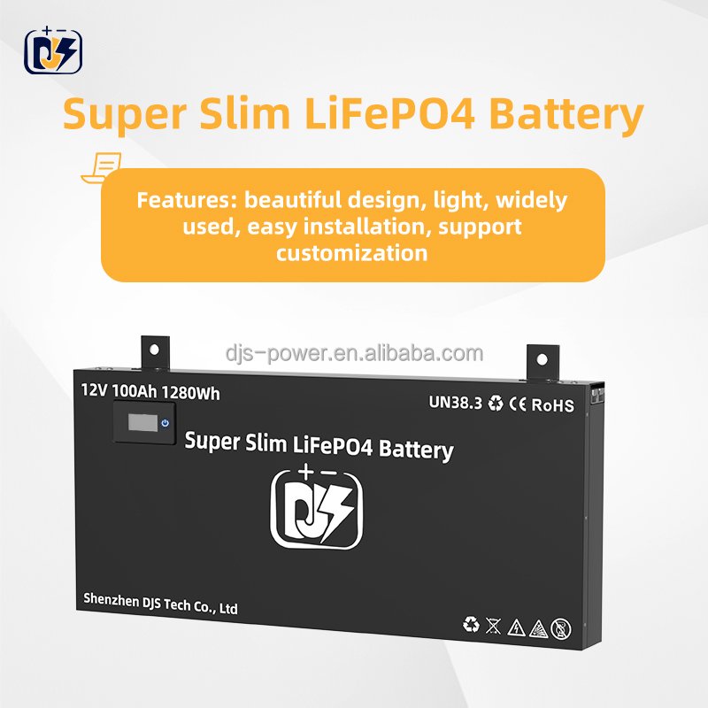 Ultra Slim DJS 12V100Ah Lithium Battery Slimline Wall-mounted 12.8 Volt Lifepo4 for Solar System RV Marine Boat Camping 4WDs