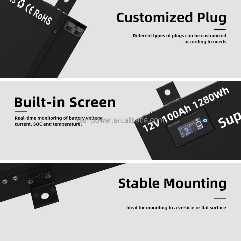 Ultra Slim DJS 12V100Ah Lithium Battery Slimline Wall-mounted 12.8 Volt Lifepo4 for Solar System RV Marine Boat Camping 4WDs