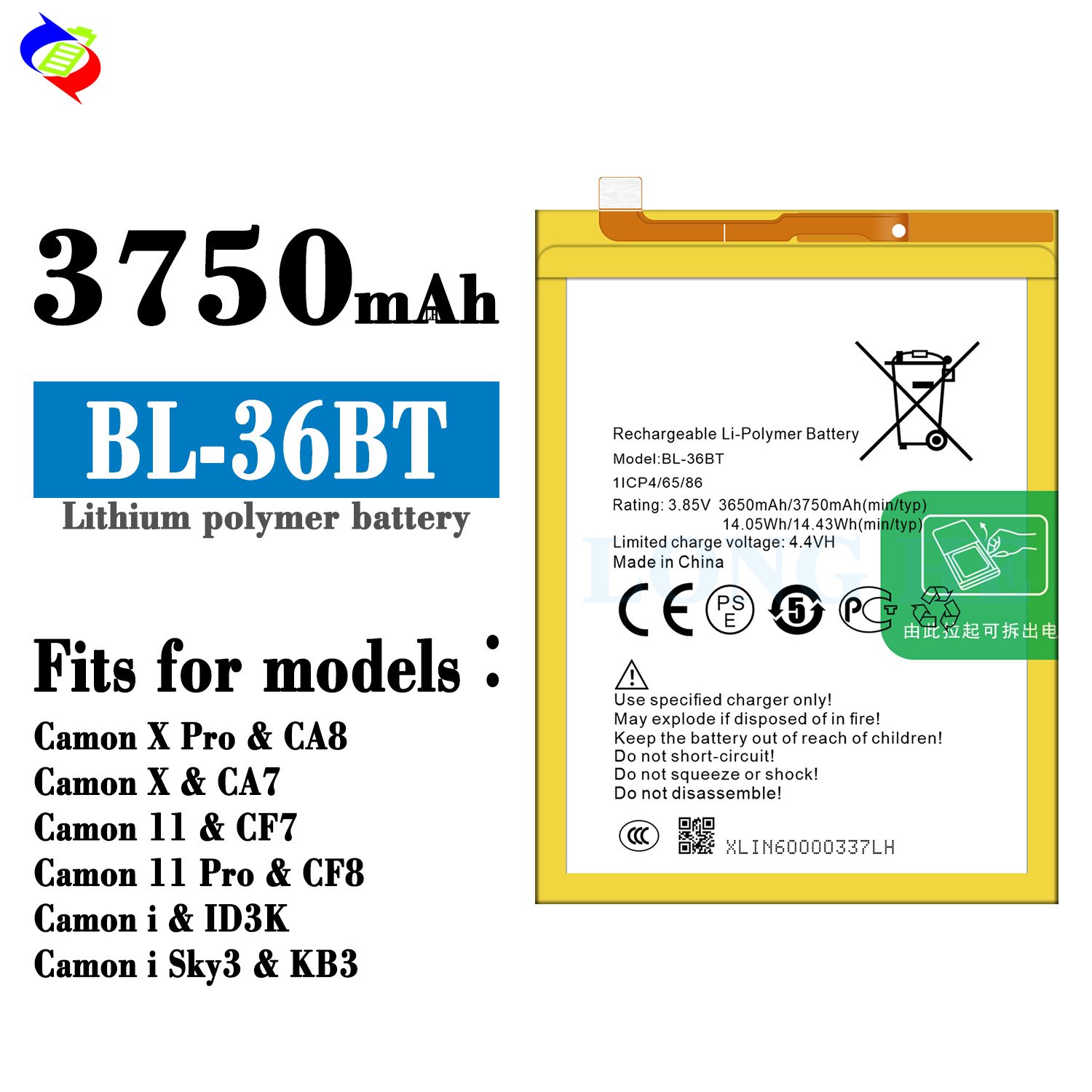 BL-36BT 3650mAh CF7 Camon11 CF8 mobile phone battery for Tecno Camon 11 Pro