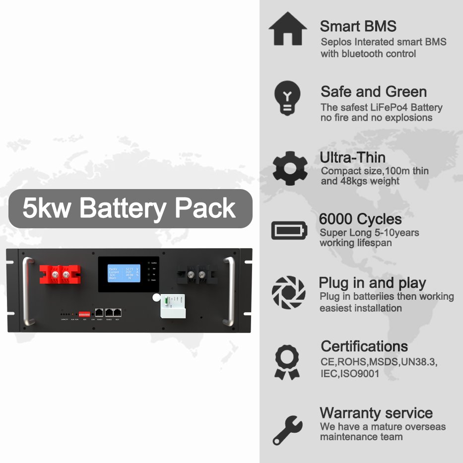 Seplos 51.2v 100ah 200ah lithium ion batteries 5kw solar power bank system lifepo4 battery pack 48V home Energy Storage systems