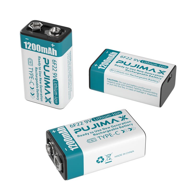 PUJIMAX 1200mAh Lithium ion batteries Li ion USB Battery 9V Rechargeable Battery For Smoke Detectors With Charging Cable