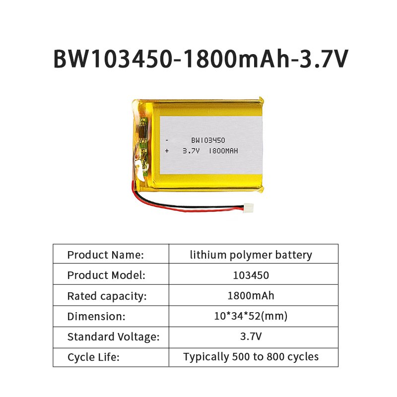 LiPO Battery 103450-1800mAh-3.7V Li-ion Battery Lithium Polymer Battery KC Approved UN38.3 MSDS