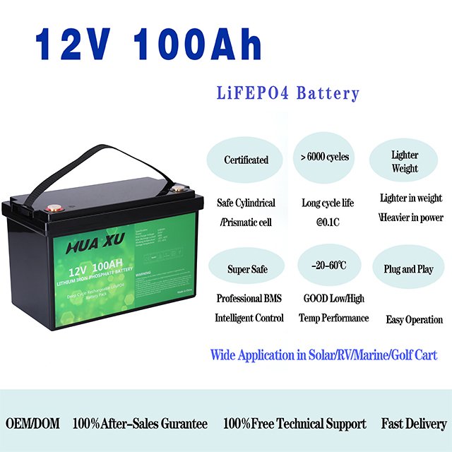 12V 100Ah Lifepo4 Lithium Iron Battery Pack Deep Cycle Times battery lifepo4 battery 12v for solar energy system