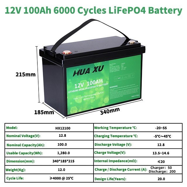 12V 100Ah Lifepo4 Lithium Iron Battery Pack Deep Cycle Times battery lifepo4 battery 12v for solar energy system
