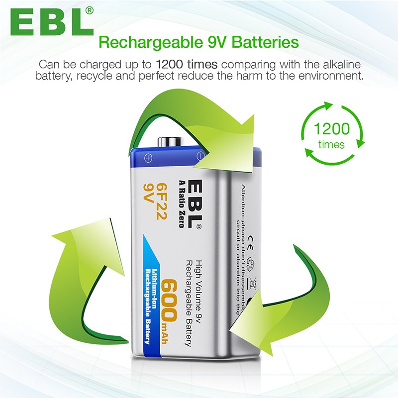 Rechargeable EBL Rechargeable 9 Volt Battery Hot Sale 9v Li-ion Batteries 9v Lithium Battery