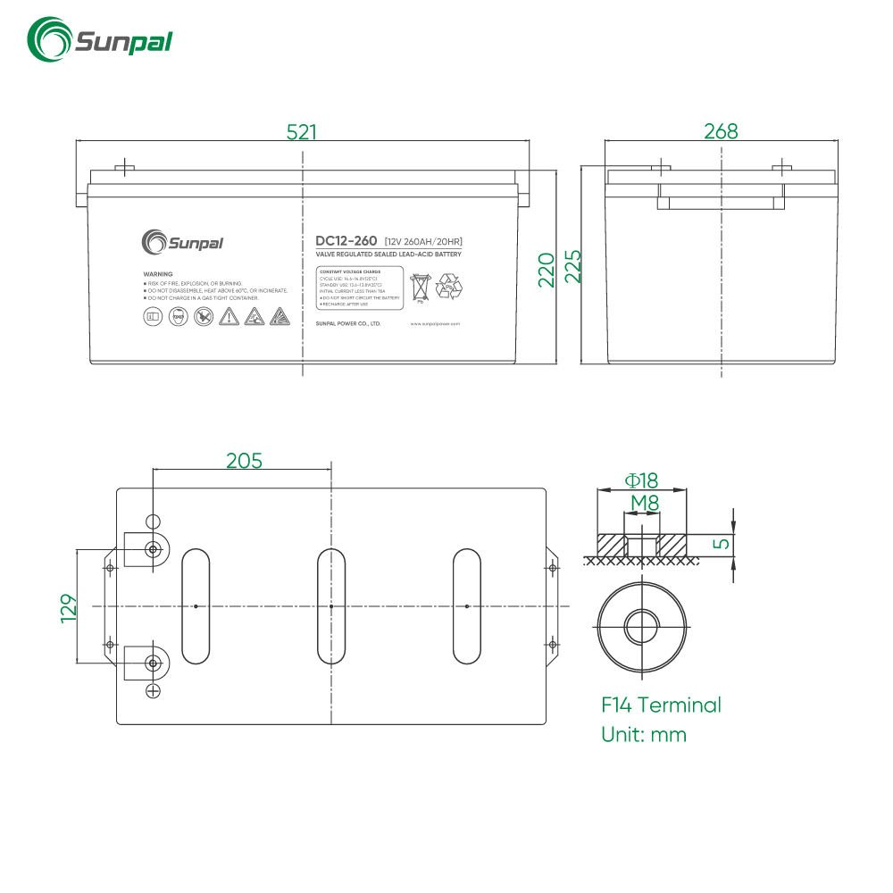 Sunpal GEL Battery 12V 200Ah 250Ah 260Ah AGM Solar Battery Vrla Cast Sealed Lead Acid Battery