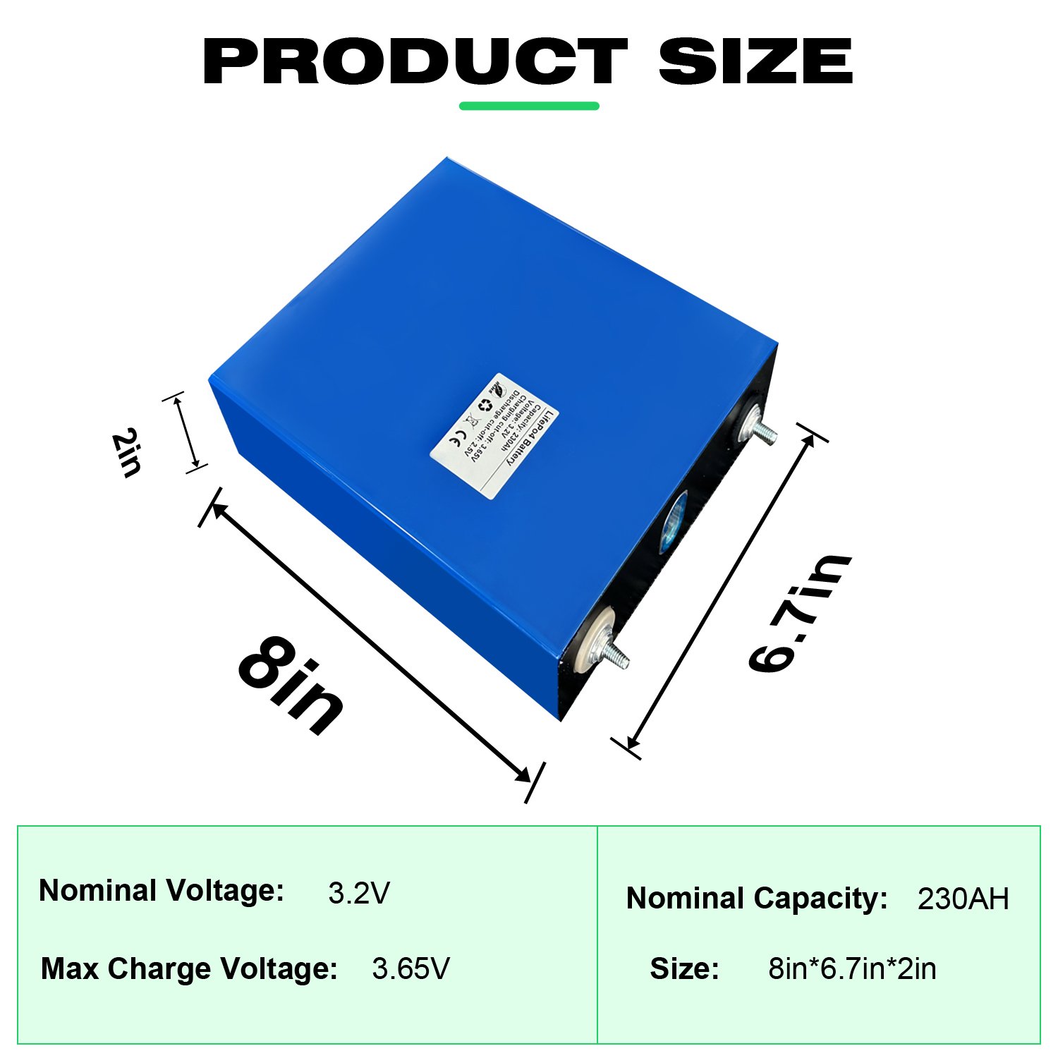 Grade A 3.2V 230Ah LiFePO4 Battery Cells, 5000+ Deep Cycle Rechargeable Lithium Iron Phosphate Battery for Marine, RV, Camper