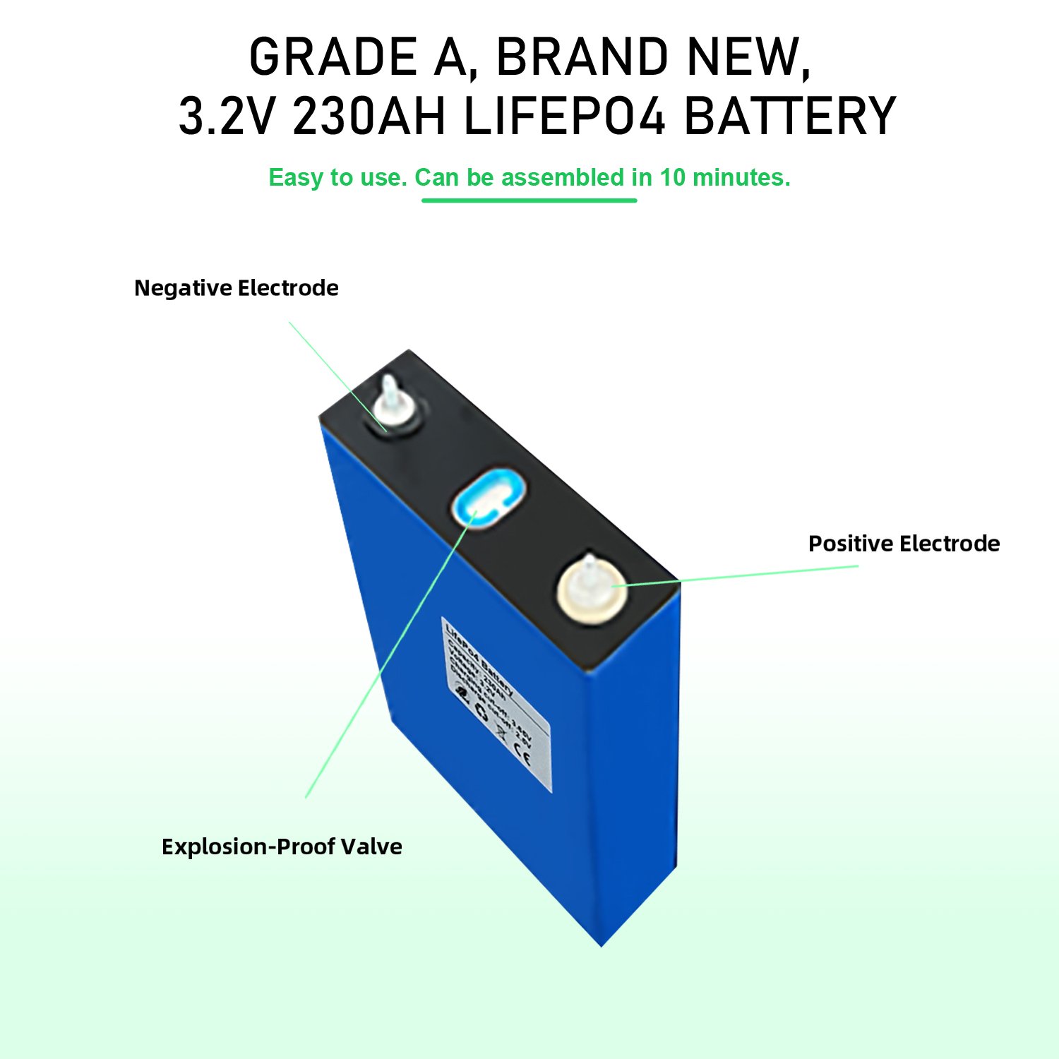 Grade A 3.2V 230Ah LiFePO4 Battery Cells, 5000+ Deep Cycle Rechargeable Lithium Iron Phosphate Battery for Marine, RV, Camper