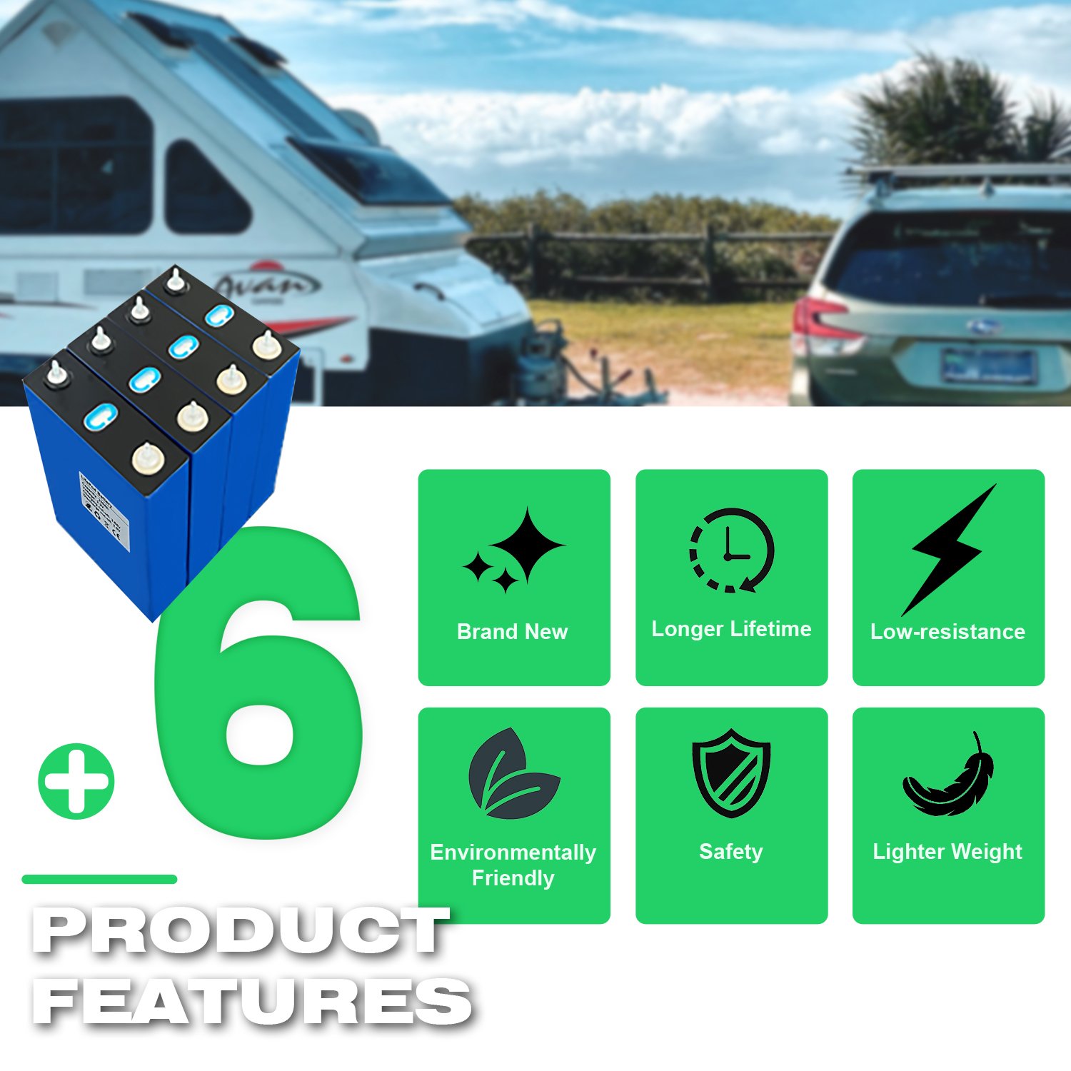 Grade A 3.2V 230Ah LiFePO4 Battery Cells, 5000+ Deep Cycle Rechargeable Lithium Iron Phosphate Battery for Marine, RV, Camper