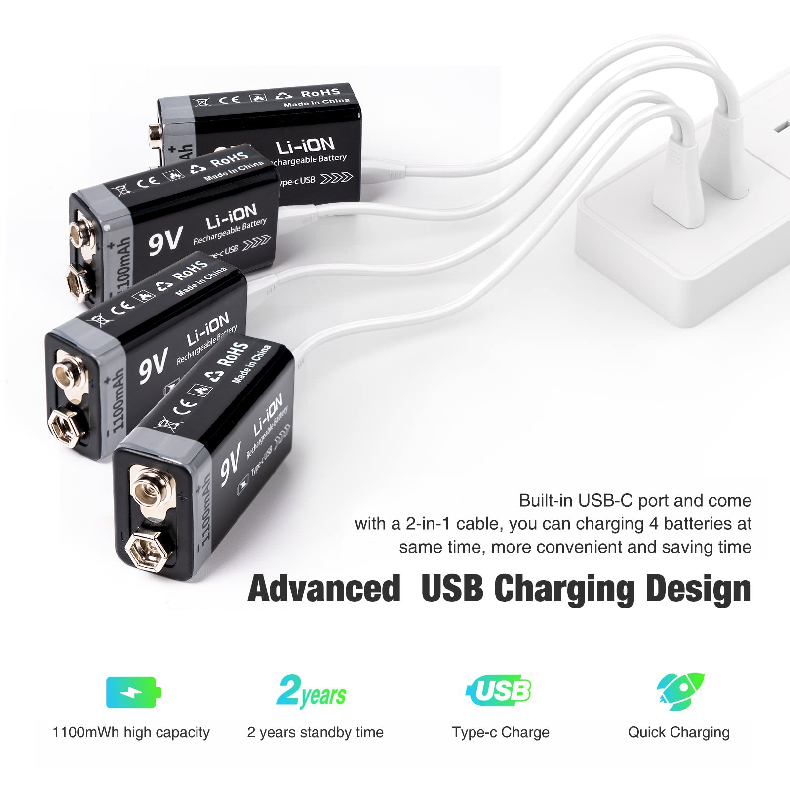 Fast delivery The new lithium battery 9V 1100MAH CE certification supports fast charging