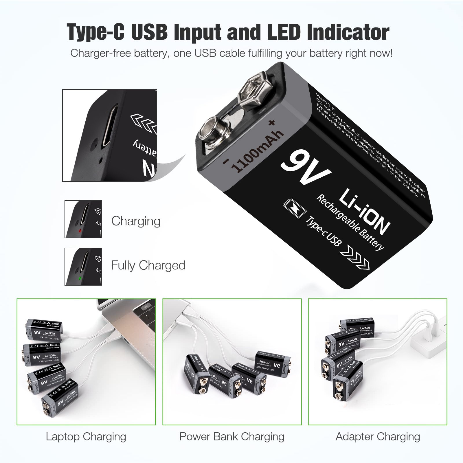 Fast delivery The new lithium battery 9V 1100MAH CE certification supports fast charging