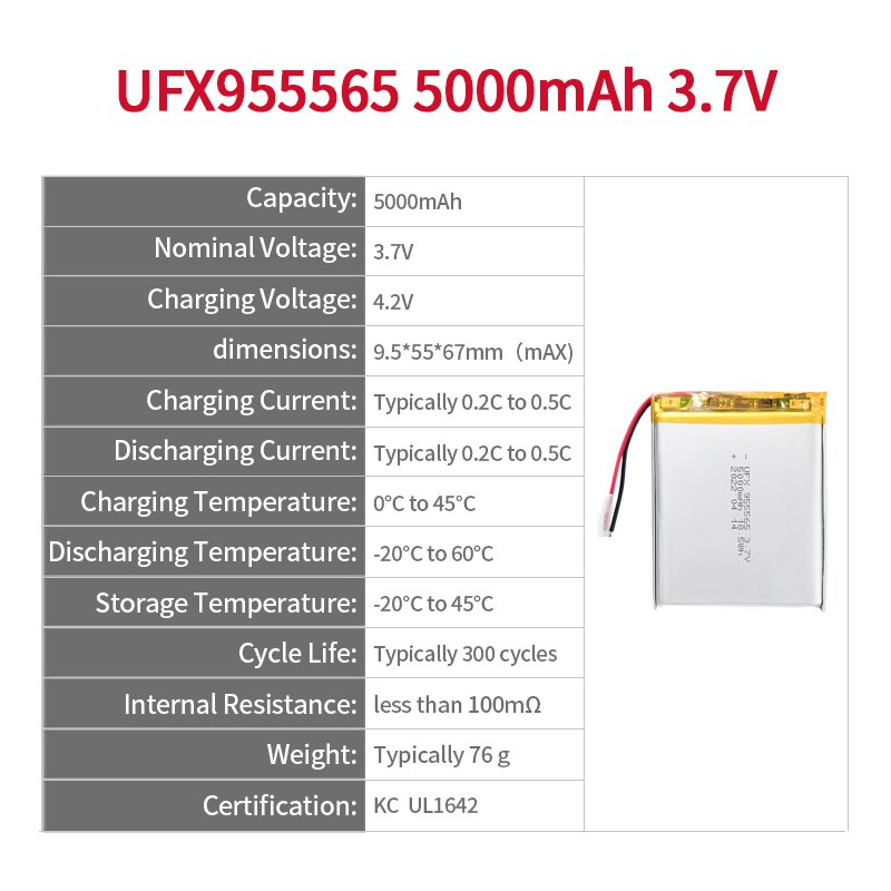 The Battery Factory Supports OEM And ODM Custom Rechargeable Portable Power Lithium-Ion Battery UFX 955565 5000mAh 3.7V