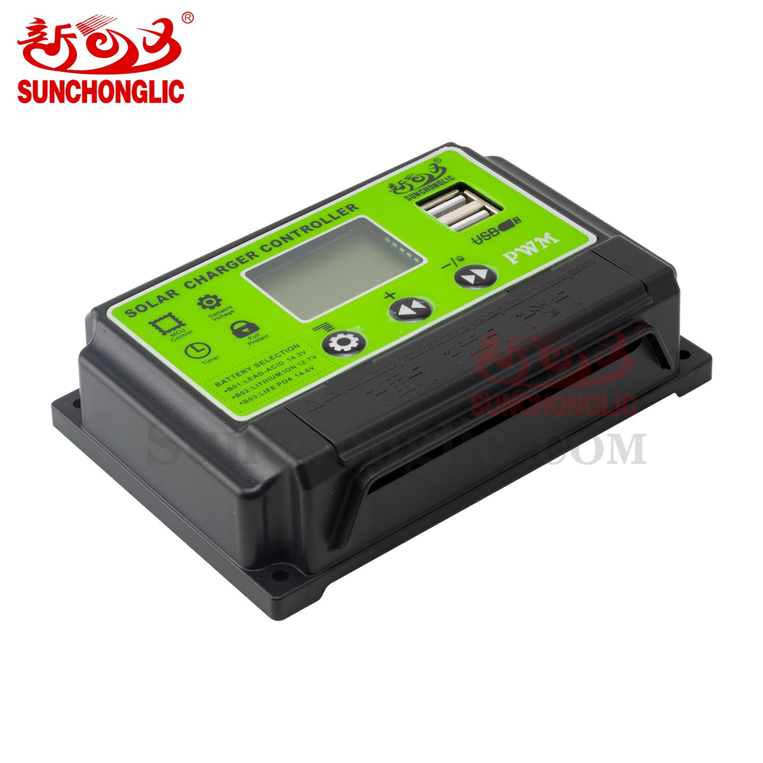 Sunchonglic 30 amp solar controller 12v 24v auto 30A manual pwm solar charge controller with dual usb output