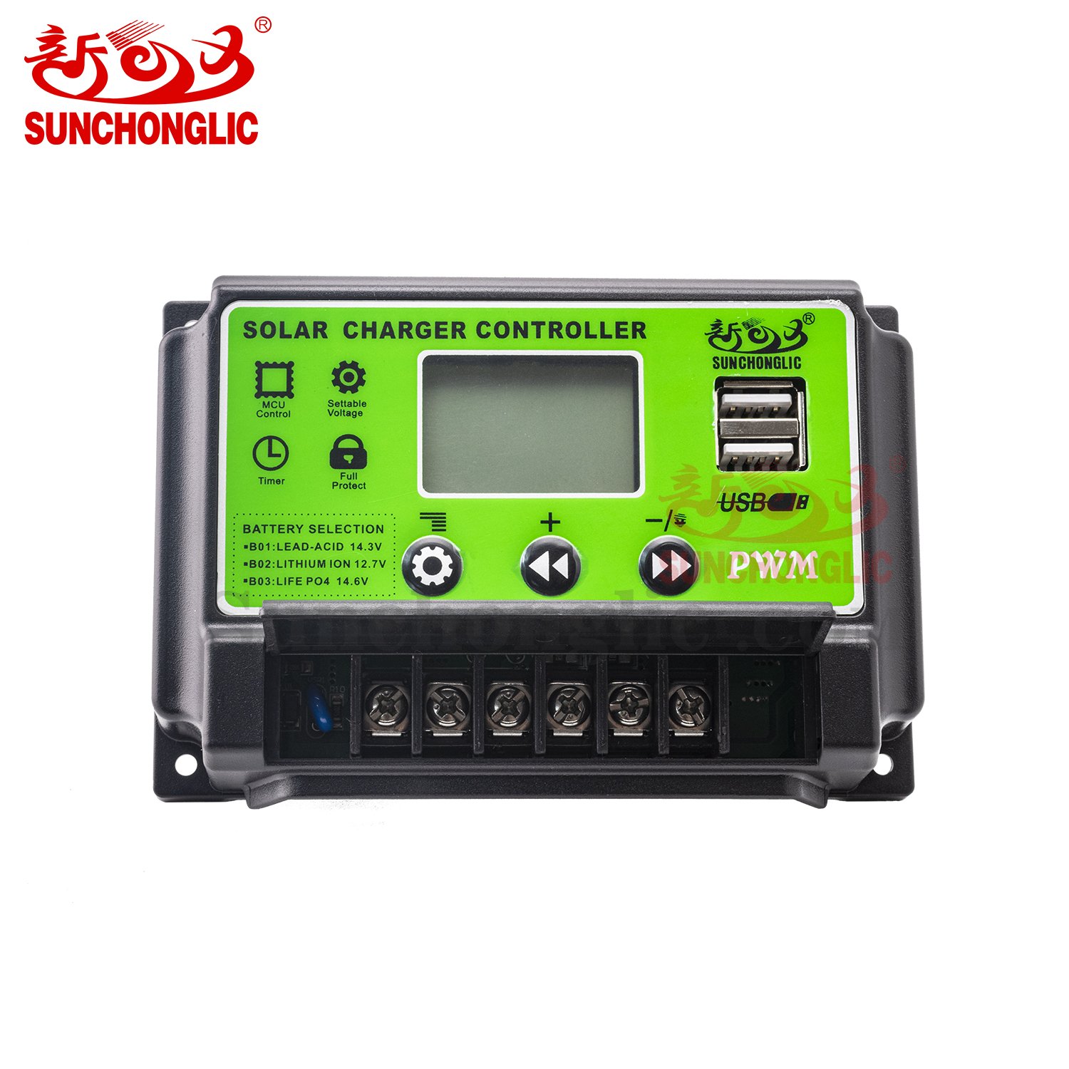 Sunchonglic 30 amp solar controller 12v 24v auto 30A manual pwm solar charge controller with dual usb output