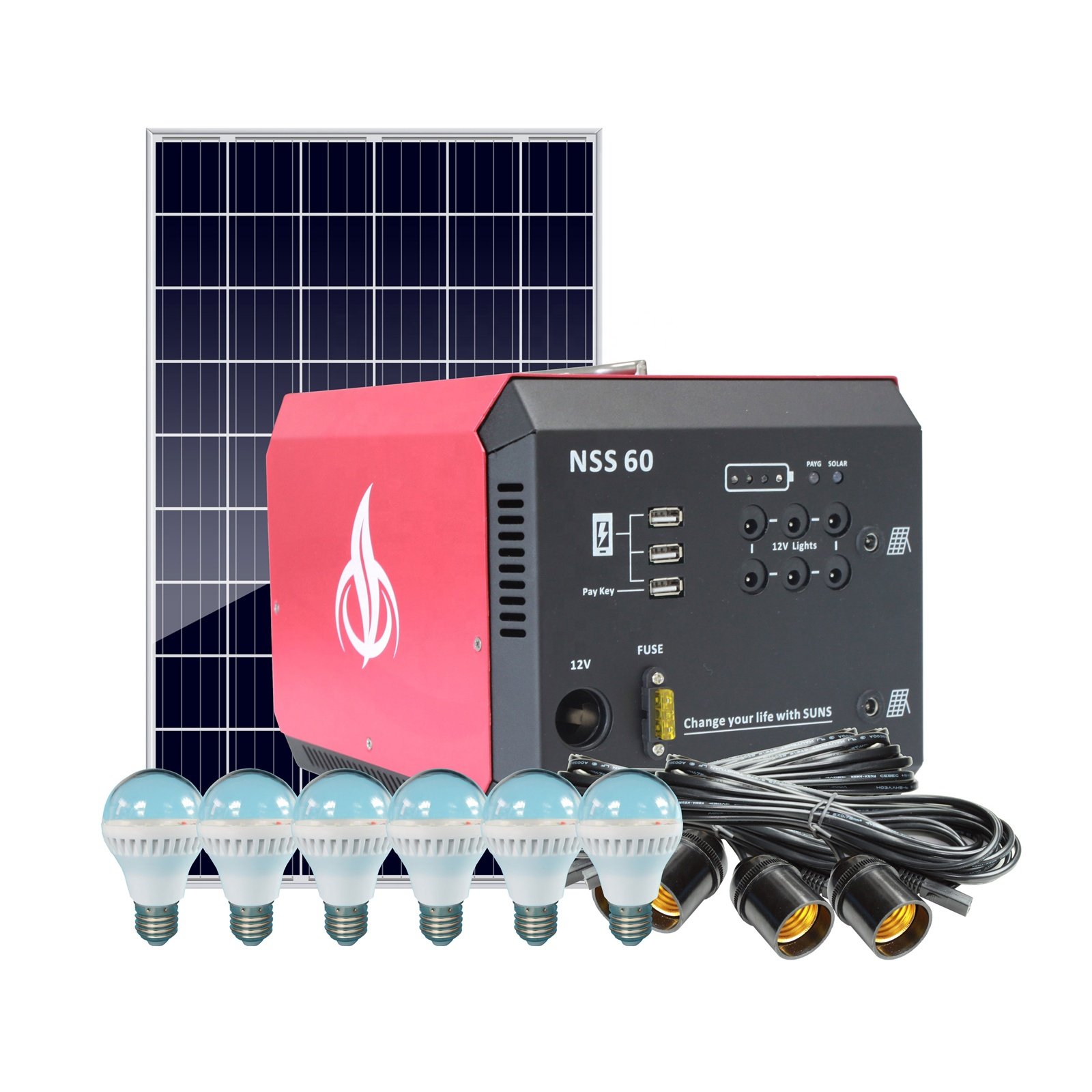 Customizable Pay As You Go solar energy system DC12V 30W 60W 80W 100W Solar lighting system Kit for Africa Home use