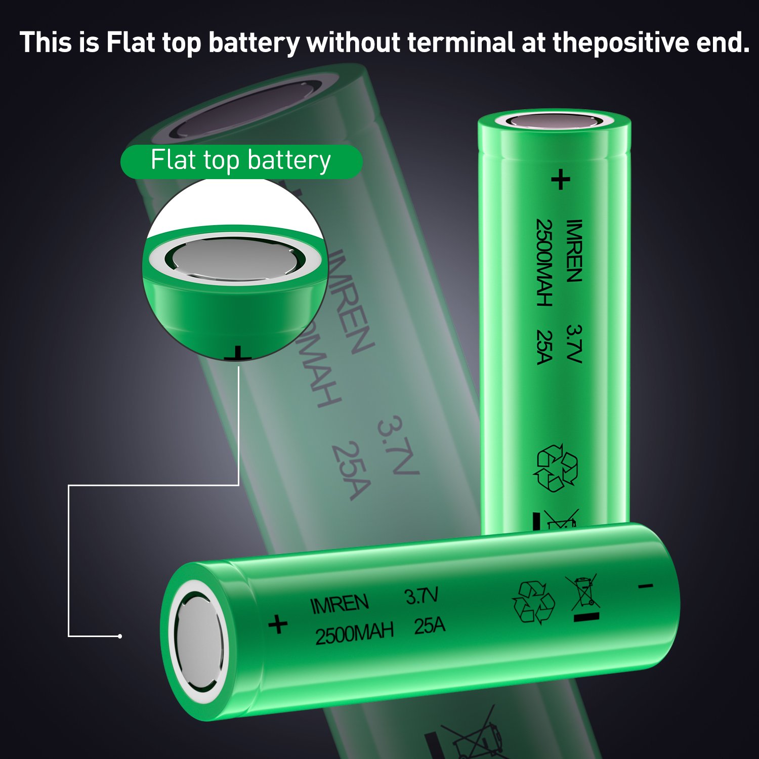 High Drain 2500mAh 3.7V Lithium ion Batteries 18650 Rechargeable Battery for Flashlight & Headlamp 18650 Li-ion Battery