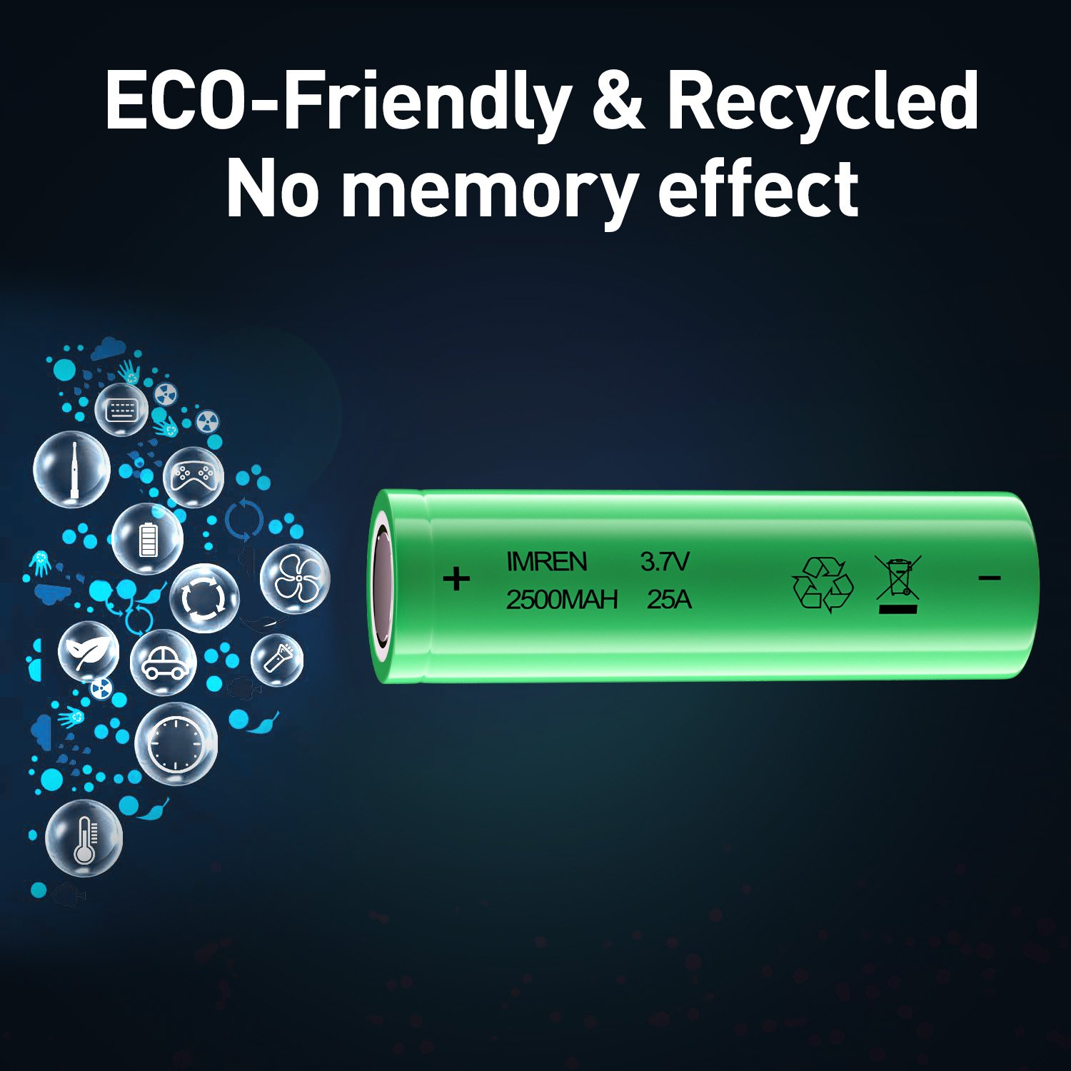 High Drain 2500mAh 3.7V Lithium ion Batteries 18650 Rechargeable Battery for Flashlight & Headlamp 18650 Li-ion Battery