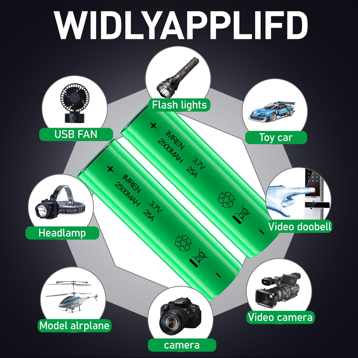 High Drain 2500mAh 3.7V Lithium ion Batteries 18650 Rechargeable Battery for Flashlight & Headlamp 18650 Li-ion Battery