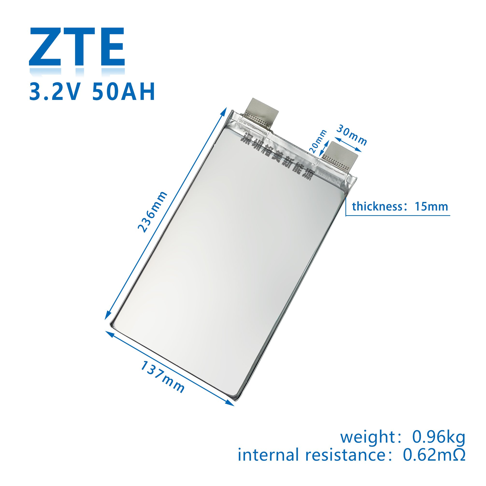 ZTE 3.2v 50ah LFP Pouch cell Grade A LiFePO4 3.2v 50ah rechargeable lithium ion battery for power storage
