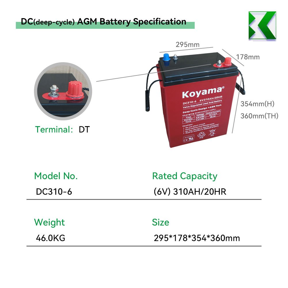 Sealed Maintenance free lead acid battery Motive power J305 (6V 310Ah) VRLA Deep Cycle AGM Battery for floor machine wheelchair