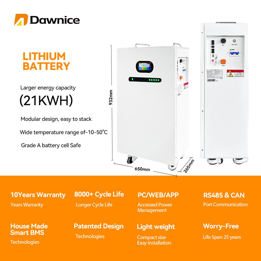 Dawnice EU Stock Energy Storage System 51.2V Lithium Ion Battery Pack 10kwh 15kw 20kwh Power Wall Lifepo4 Battery 400Ah With BMS