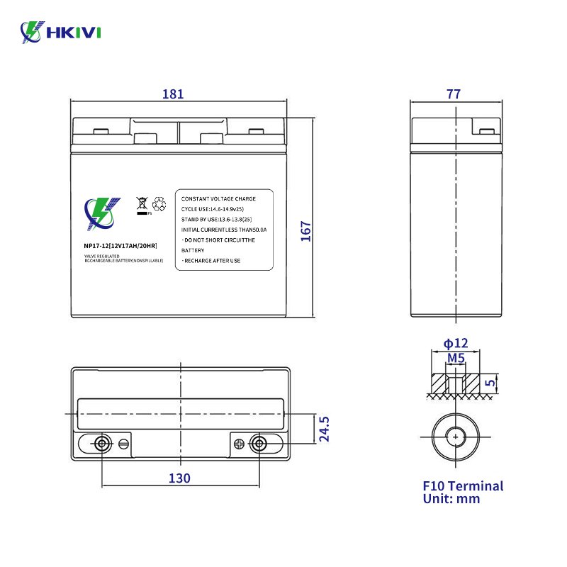 HKIVI lead acid batteries Deep Cycle Vrla Battery 12V 17Ah Sealed Lead Acid Solar Gel Rechargeable Battery