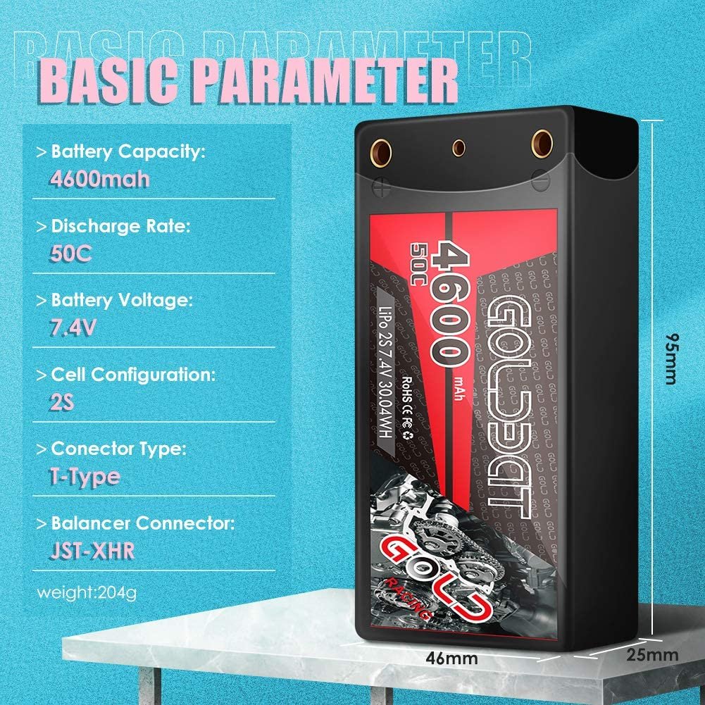GOLDBAT wholesale rechargeable High capacity 4600mAh 50C 2S 7.4V Lipo RC Car Truck Toys Shorty Lithium Batteries Pack