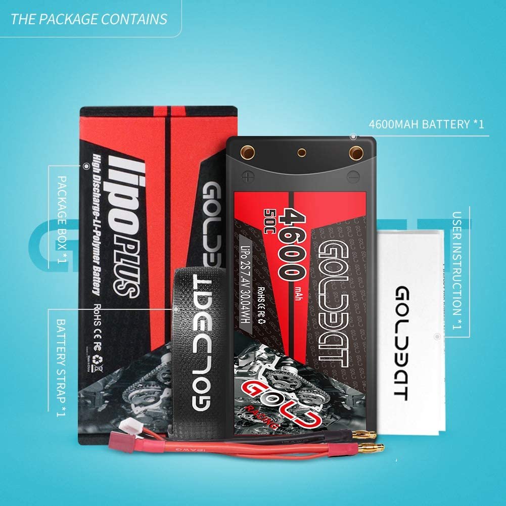 GOLDBAT wholesale rechargeable High capacity 4600mAh 50C 2S 7.4V Lipo RC Car Truck Toys Shorty Lithium Batteries Pack