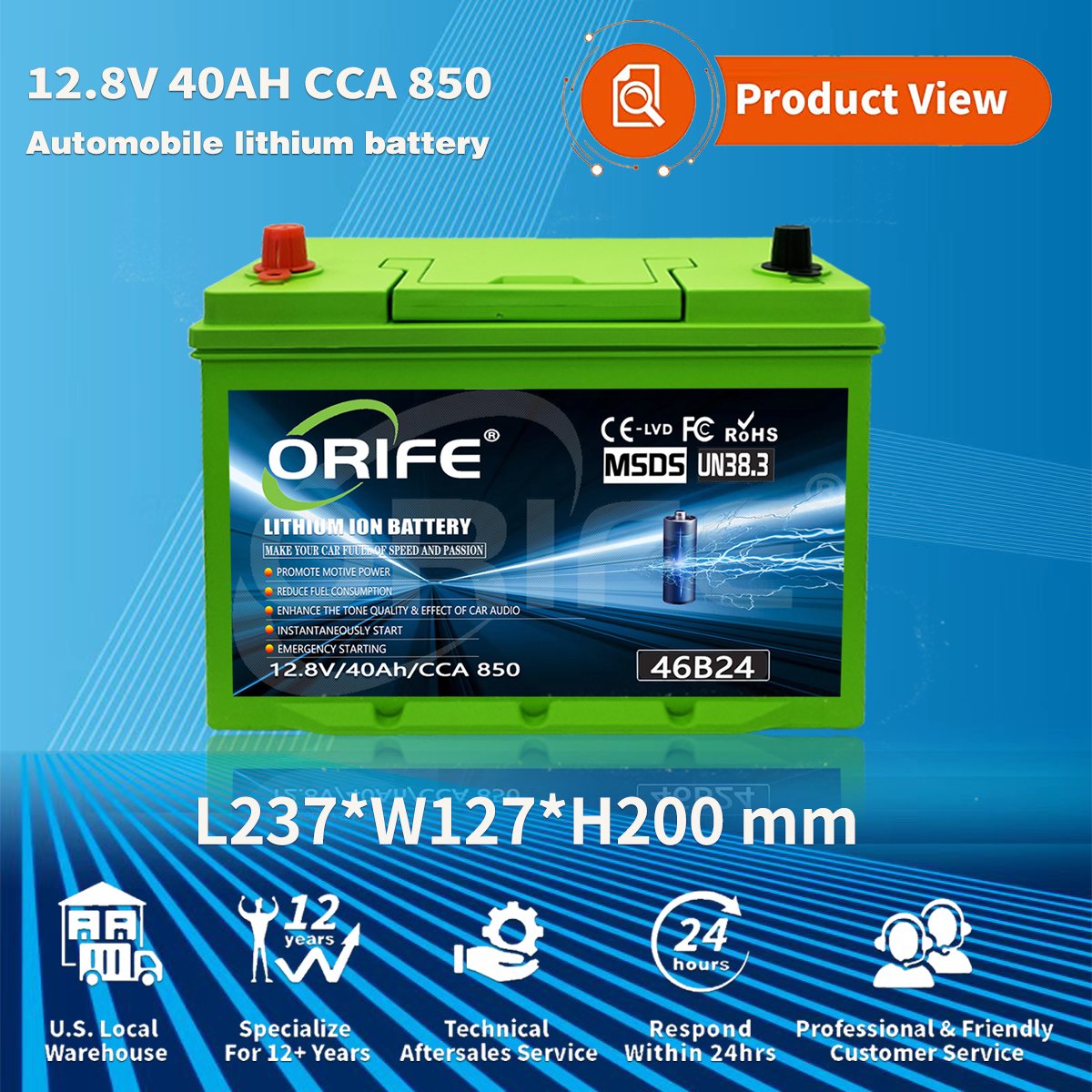Orife factory directly sale 12.8V 20AH 46B24 3.2v Cell lithium batteries for car audio