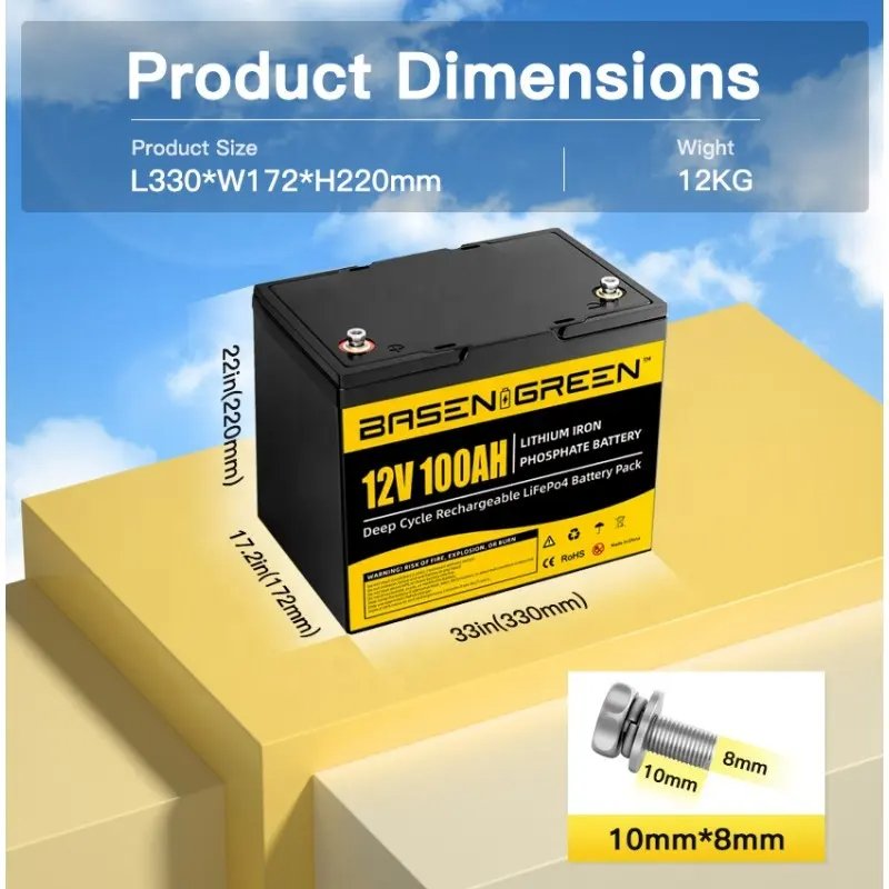 Basen 100AH 12.8V Lithium lead-acid Battery Built in BMS System Rechargeable Energy Storage Lifepo4 Battery Solar Energy System