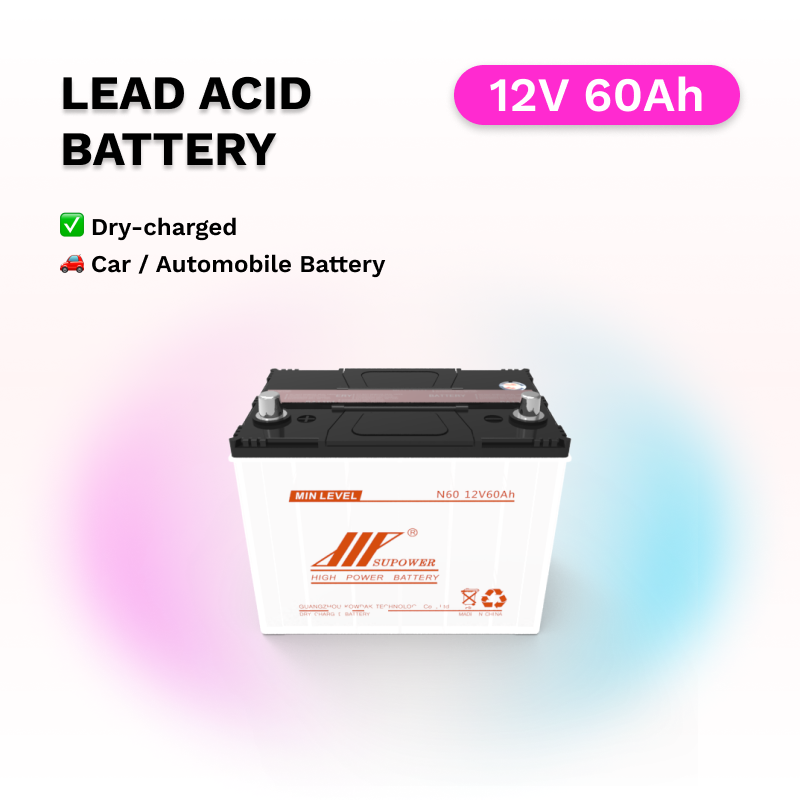12V 60Ah lead acid battery OEM car dry-charged battery SUPOWER N60 N60L
