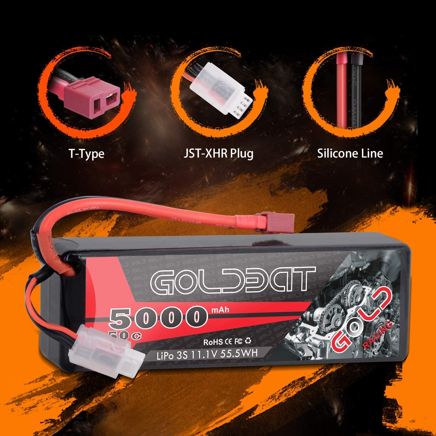 Wholesale Rechargeable GOLDBAT Hardcase 3S 5000mAh 50C 11.1V RC Car/Truck/Off-road Vehicle Toys Rechargeable LiPo Battery Pack