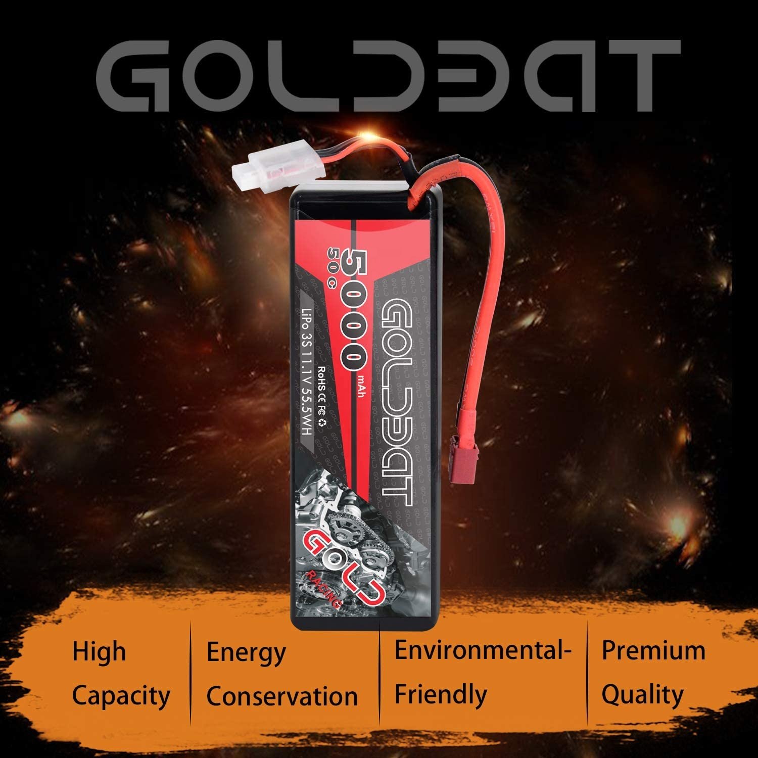 Wholesale Rechargeable GOLDBAT Hardcase 3S 5000mAh 50C 11.1V RC Car/Truck/Off-road Vehicle Toys Rechargeable LiPo Battery Pack