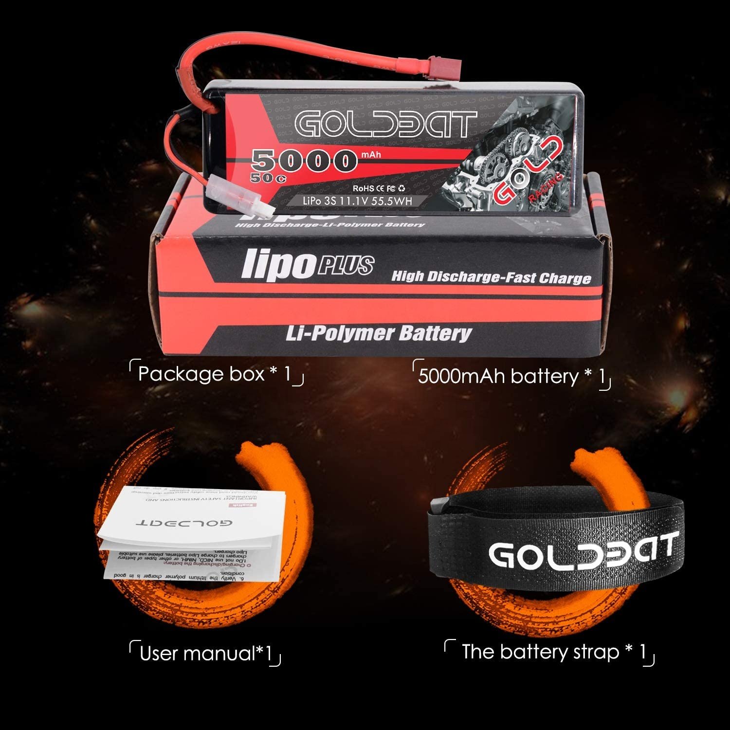 Wholesale Rechargeable GOLDBAT Hardcase 3S 5000mAh 50C 11.1V RC Car/Truck/Off-road Vehicle Toys Rechargeable LiPo Battery Pack