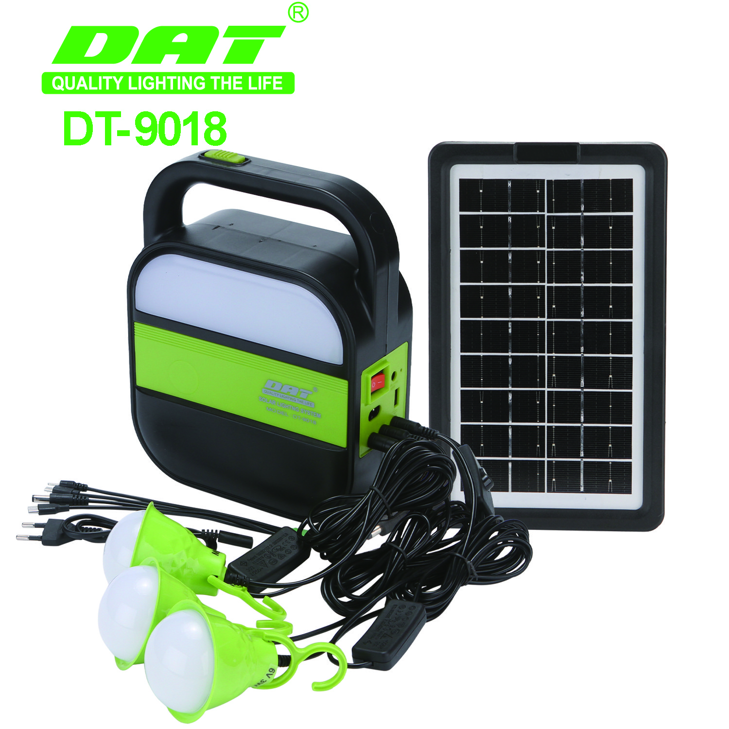 DT-9018 DAT AC to DC solar system lighting solar energy system with three bulbs solar power bank solar light
