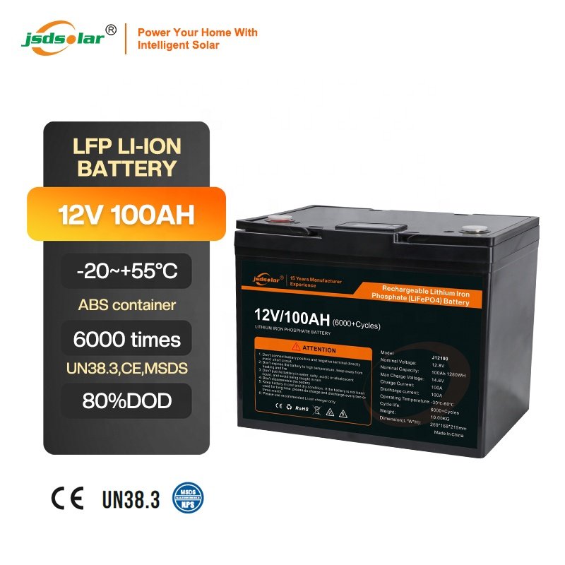 Jsdsolar 12V Lithium Battery Rechargeable 100AH LiFePO4 Battery Pack 12.8V 100AH Deep Cycle Lithium Ion Energy Storage Battery