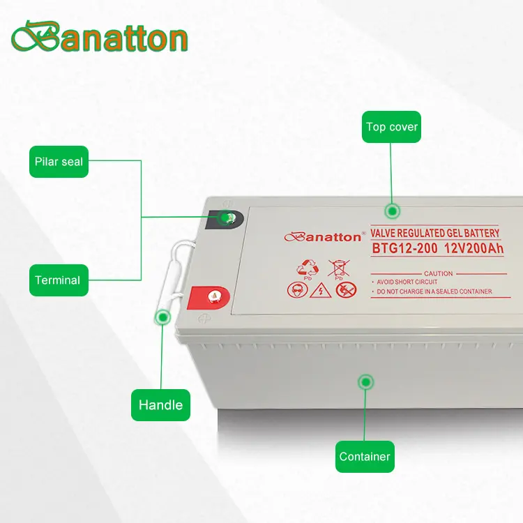 Banatton Modern Solar Gel Battery 12V 200Ah Gel Cell Battery Accu Pil Bateria Solares Lead Acid Rechargeable Storage Batteries