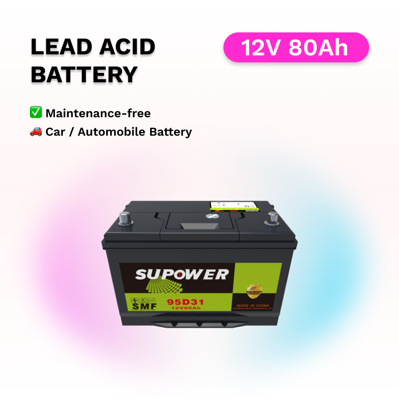 12V 80Ah lead acid battery OEM car maintenance-free battery SUPOWER 95D31
