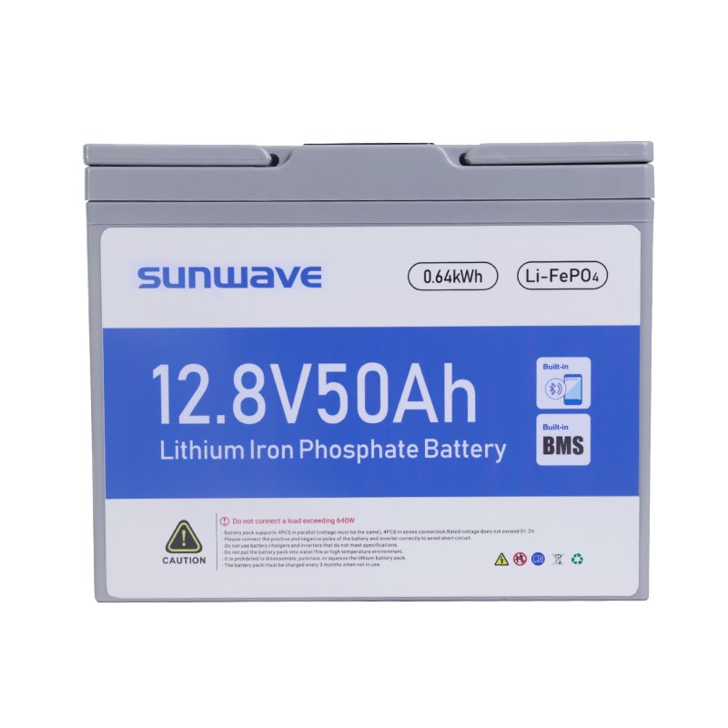 Sunwave 12V 24V 50AH 100Ah 200Ah 400Ah Bluetooth IP65 Waterproof Deep Cycles Rechargeable Solar lithium ion Battery With BMS