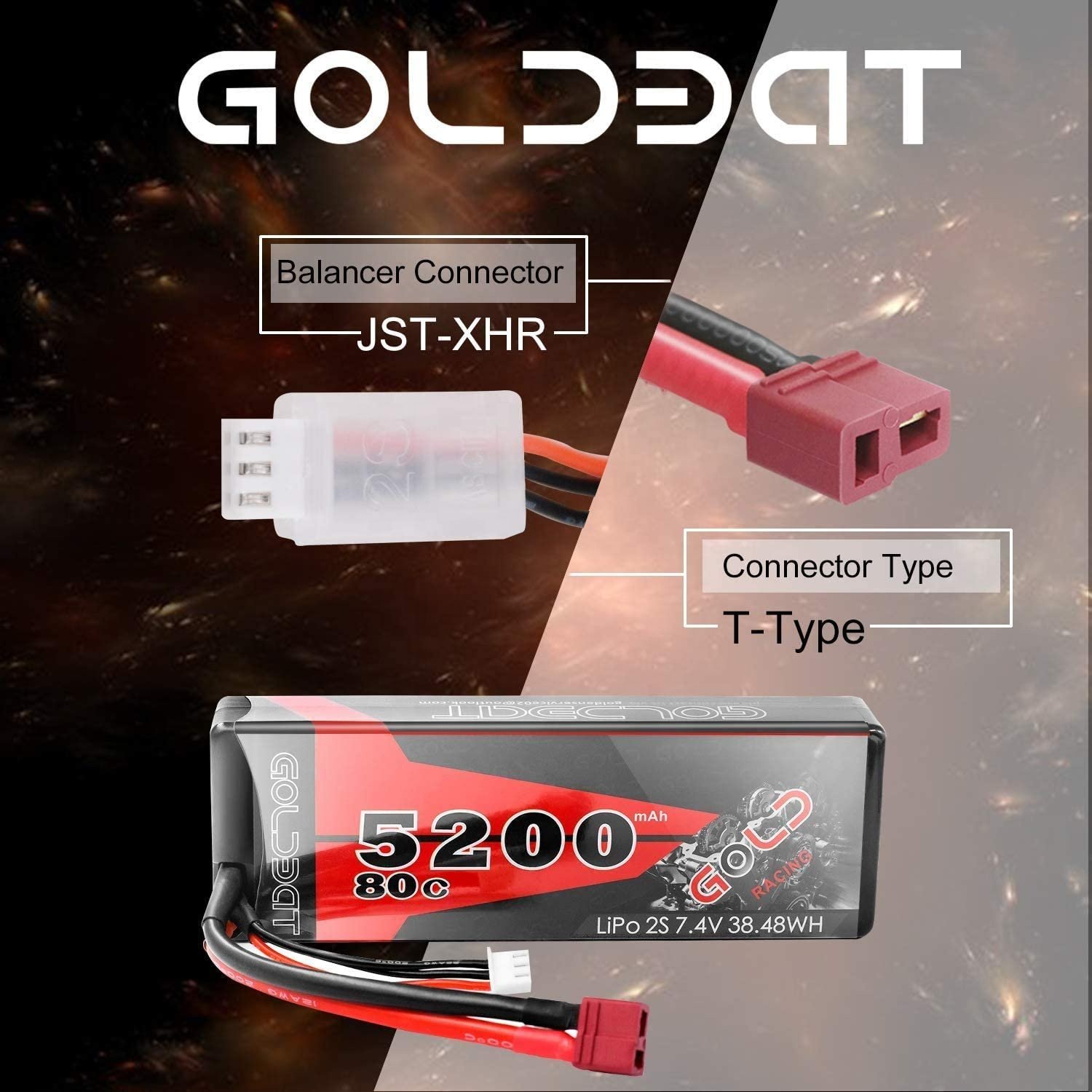 GOLDBAT High capacity Factory Wholesale Lipo Lithium Polymer 2S 5.2Ah 80C RC Car Truck Boat Toys 7.4V RC LiPo Battery Pack