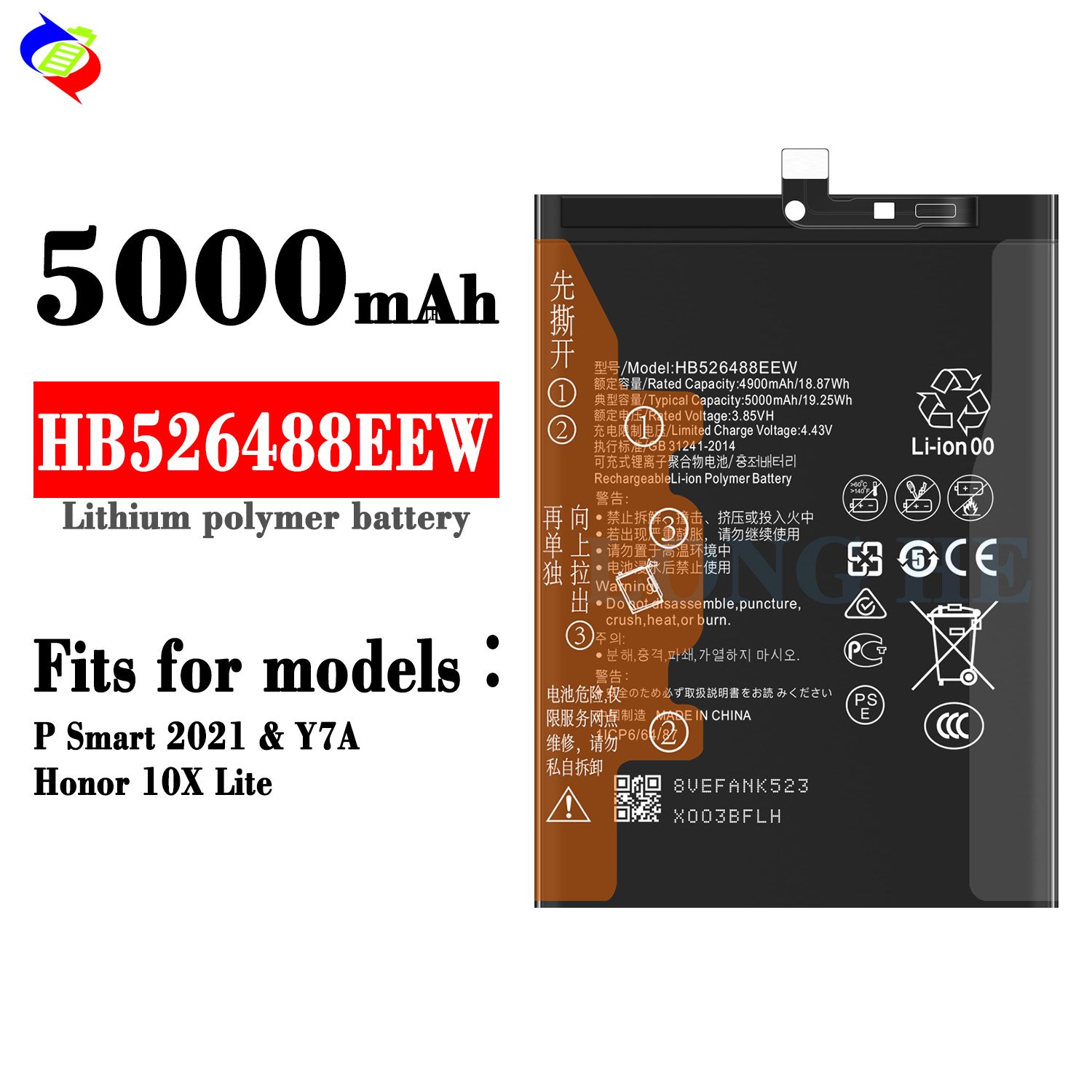 5000mAh HB526488EEW mobile phone battery for Huawei P smart 2021Y7a battery