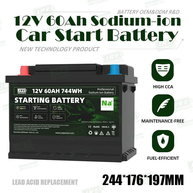 Na+ Sodium ion 12.4V 60Ah 744Wh cranking battery High CCA Sodium-ion Starting battery to replace lead acid battery DIN55 56219