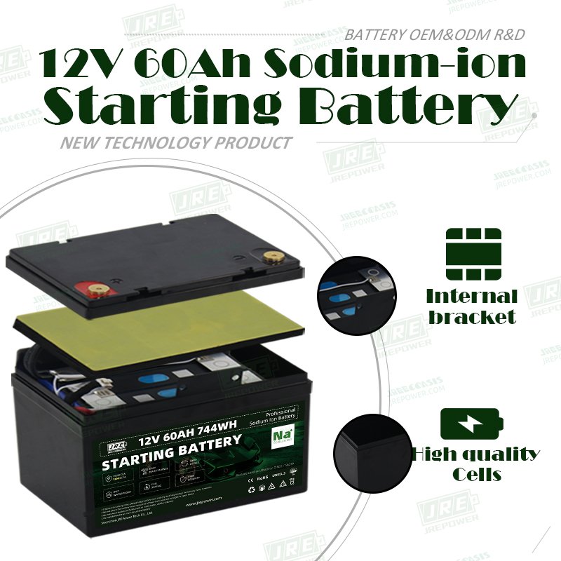 Na+ Sodium ion 12.4V 60Ah 744Wh cranking battery High CCA Sodium-ion Starting battery to replace lead acid battery DIN55 56219