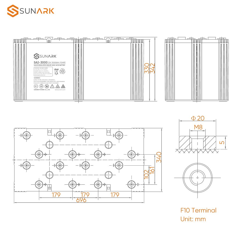 Sunark Sealed Lead Acid Battery 2v 1000Ah 2000Ah 3000ah Wholesale Deep Cycle Storage Batterie Gel Solaire